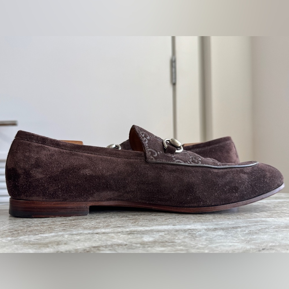 GUCCI GG Horsebit Suede Loafers Brown 12 / 12.5 US $1000 Jordaan 1953 Moccasins - Picture 4 of 10